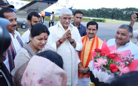 केन्द्रीय संस्कृति मंत्री श्री गजेन्द्र सिंह शेखावत का रायगढ़ आगमन पर भव्य स्वागत