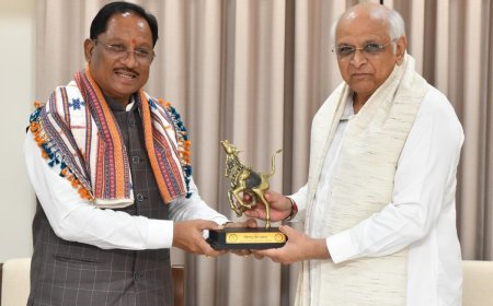 मुख्यमंत्री श्री विष्णु देव साय ने गांधीनगर में गुजरात के मुख्यमंत्री श्री भूपेंद्र पटेल से की सौजन्य भेंट